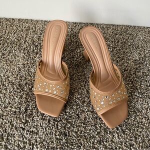 BCBG generation Beige Embellished Slide Heels
